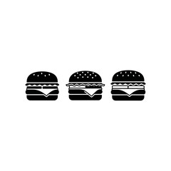Fototapeta premium A set of three simple black and white hamburger icons, isolated on a white background.