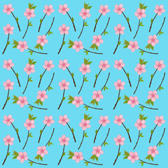Cherry blossom painting, pink flowers, fabric pattern, wallpaper, background