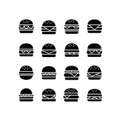 Fototapeta premium A collection of stylized black and white burger icons, arranged in a grid pattern.