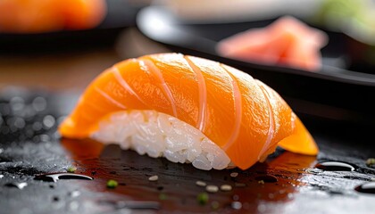 Salmon Nigiri Sushi - A Close-Up of Japanese Cuisine.