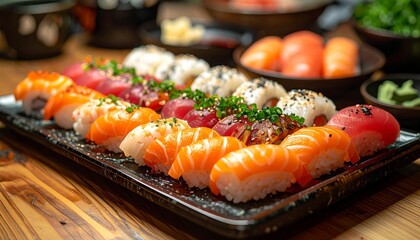 Assorted Sushi Nigiri Platter - A Culinary Delight of Japanese Cuisine.