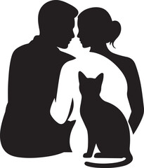 Couple With Cat Silhouette | Valentine Pet Love Illustration