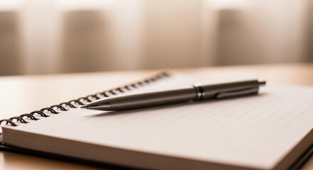 Sleek metallic writing instrument rests upon a spiral-bound notebook ready for inscription