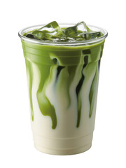 Green creamy iced beverage isolated on a transparent background
