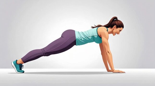 A strong woman performs a push-up exercise, demonstrating core strength and fitness.