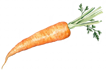 A vibrant. freshly harvested carrot with lush green tops. its natural orange hue. set against a clean white background. ideal for healthy food promotion or gardening themes