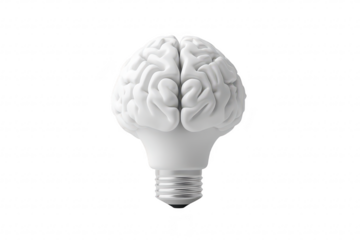 A creative lightbulb design shaped like a human brain. symbolizing innovative ideas and intelligence. set against a minimalist white background to enhance focus on the subject