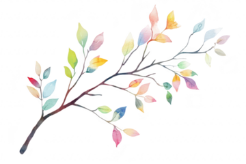 A watercolor illustration of a delicate branch adorned with multicolored leaves. the beauty of nature and the changing seasons. ideal for nature-themed projects and decor