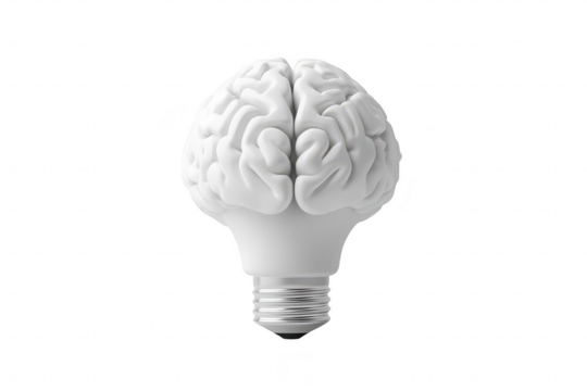 A creative lightbulb design shaped like a human brain. symbolizing innovative ideas and intelligence. set against a minimalist white background to enhance focus on the subject