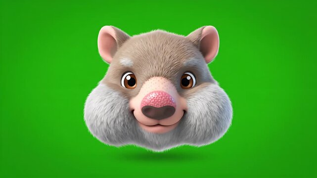 Cute wombat expressions animation on green screen