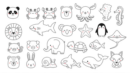 Cute Doodle Characters Whimsical Animals and Playful Food Sketches in Quirky 2D Design