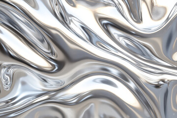 A mesmerizing close-up of fluid metallic waves reflecting light. creating a dynamic interplay of shadows and highlights. ideal for backgrounds or abstract art projects