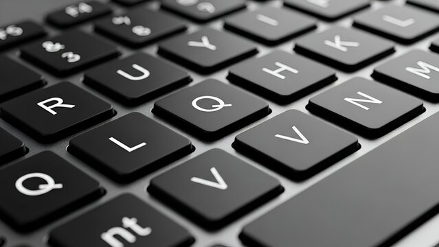 Close-up of Black Computer Keyboard with White Lettering in Focus