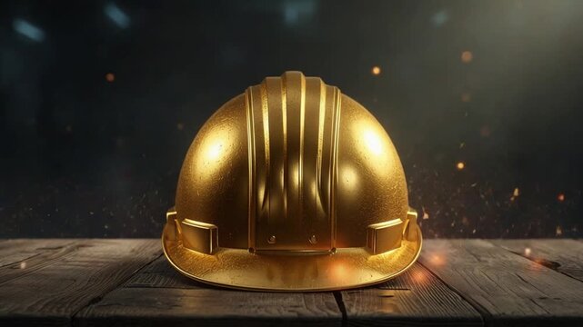 Golden Hard Hat on Table &ndash; Employee Appreciation Day Tribute