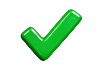 Green checkmark icon indicating solution, acceptance, agreement, and quality. Transparent background, 3d rendering artwork