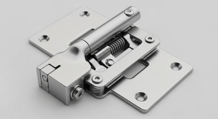 Metal Door Hinge Close Up Showing Mechanical Components and Silver Finish