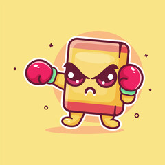 angry eraser character mascot playing boxing sport isolated cartoon