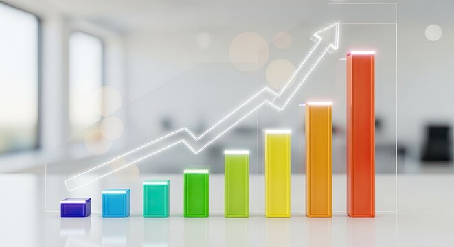 Visualize your growing success with this colorful bar graph showing positive business trends, perfect for presentations and marketing materials that inspire growth - Powered by Adobe