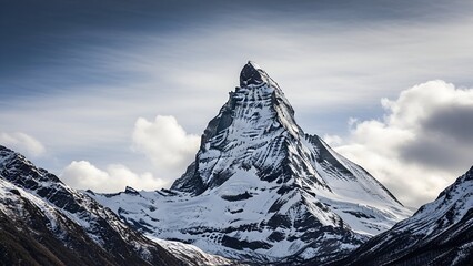 Snow-capped Mountain Peak Under Dramatic Sky in Scenic Natural Landscape