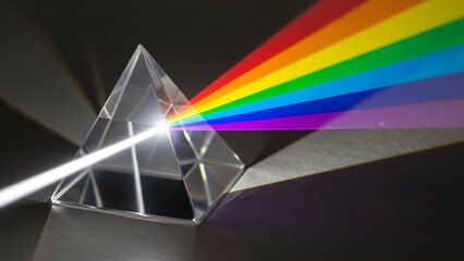 Clear Prism Dispersing Rainbow Light on Dark Background Artistic Optical Effect
