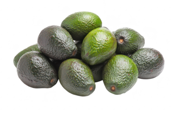 A pile of fresh. ripe avocados stacked together on a clean. white background. their rich green texture and smooth surface. ideal for culinary and health-related imagery