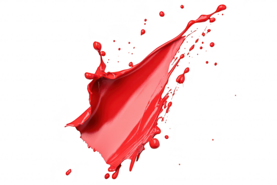 A splash of red paint dynamically captured in mid-air against a clean white background. illustrating creativity and artistic expression. perfect for design and art-related projects