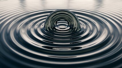 Close Up of Water Droplet Impact Creating Circular Ripples in Dark Environment