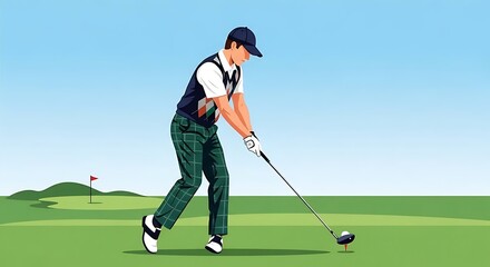 Man Swinging Golf Club on Green Course