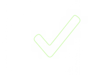 Green neon check mark icon glowing, symbolizing success, approval, positive verification, and correct choice on transparency