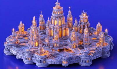 Fantasy castle structure model complex architectural design digital art
