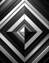 Abstract geometric pattern of black and silver squares, receding inward, creating a dimensional, symmetrical design