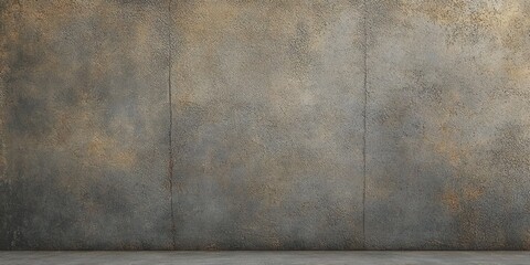 Empty industrial textured concrete wall with rust stains, vertical seams and worn floor edge conveying a moody, weathered atmosphere