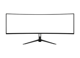 Obraz premium A modern black curved gaming computer monitor with a blank white screen. Isolated on transparent background, PNG, TV screen isolated on white background