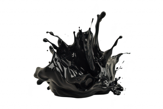 A dramatic splash of black liquid against a neutral background. capturing the dynamic motion and texture of the fluid. ideal for artistic or abstract design themes