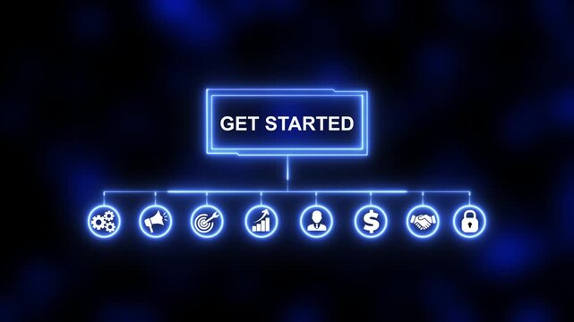Get Started, Hologram Futuristic Interface, Augmented Virtual Reality. Business, Technology, Internet and network concept.
