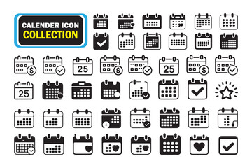 Calendar Icon Collection in Outline and Filled Style.calender date icon bundle time appointment symbol
