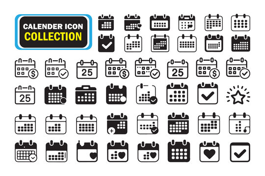 Calendar Icon Collection in Outline and Filled Style.calender date icon bundle time appointment symbol