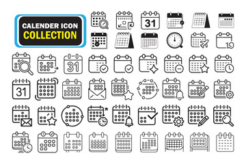 Calendar Icon Collection in Outline and Filled Style.calender date icon bundle time appointment symbol