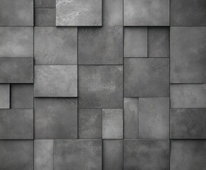 textured gray concrete tile wall with staggered square and rectangular panels conveying a minimal industrial and austere mood