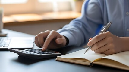 "Daily financial analysis and budgeting process with calculator use, note-taking techniques, and business accounting practices for smarter decision-making and planning."