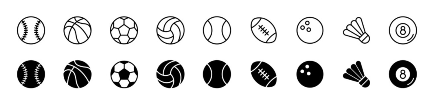 Sports balls icon set. Vector illustration.