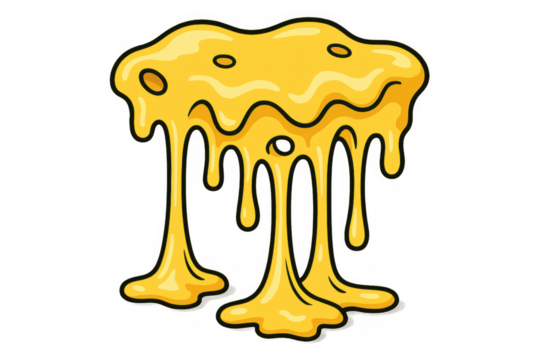 Melted cheese dripping, cartoon gooey yellow liquid food illustration with transparent background, dairy product concept