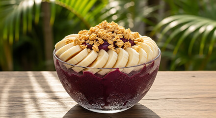 Delicious acai bowl recipe with banana and granola for healthy breakfast or dessert ideas