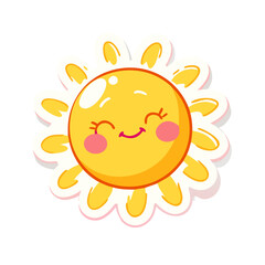 Fototapeta premium Cartoon sun sticker with happy face and warm blush