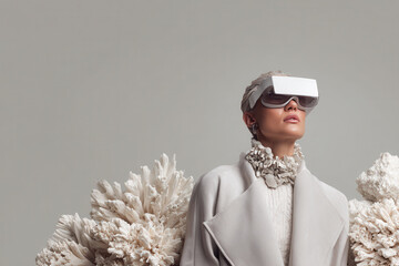 woman wearing vr glasses explores wonders of futuristic technology immersed in creativity