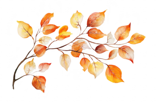 A beautifully arranged watercolor illustration of autumn leaves in shades of orange. yellow. and brown. the seasonal transition. perfect for nature-themed projects or decor - Powered by Adobe