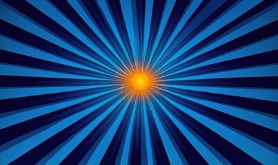 Glowing orange orb at center of converging blue rays forming a dynamic, energetic, optimistic abstract starburst