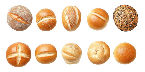 A visually appealing assortment of freshly baked bread rolls arranged neatly in a row. various textures and shapes. perfect for culinary presentations or bakery promotions