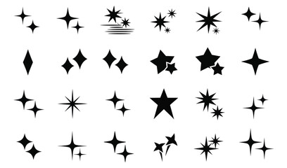 Collection of hand drawn sparkle and starburst icons for design and decoration