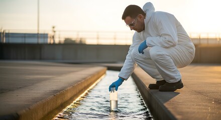 Water Sampling for Wastewater Treatment in Urban Areas Scientific Analysis at Dusk